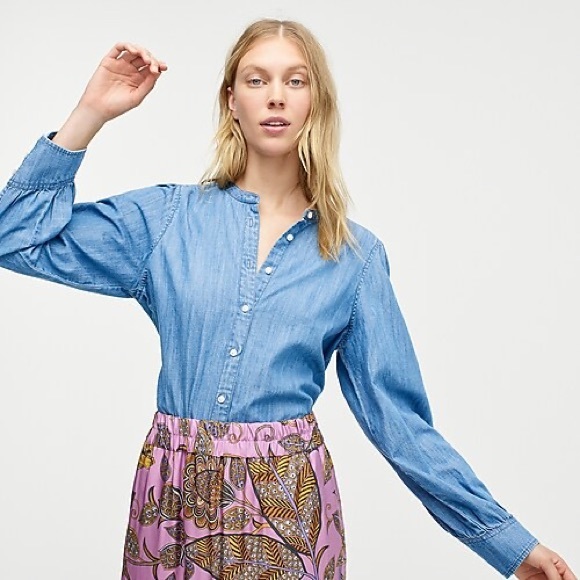 J. Crew Tops - J. Crew Point Sur Puff-sleeve chambray shirt